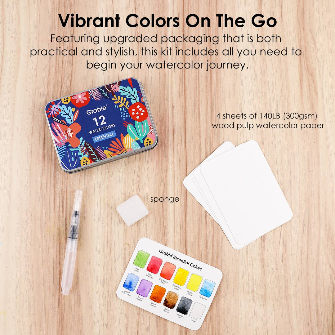 Essential Colors Watercolor Pocket Set Of 12 With Brush
