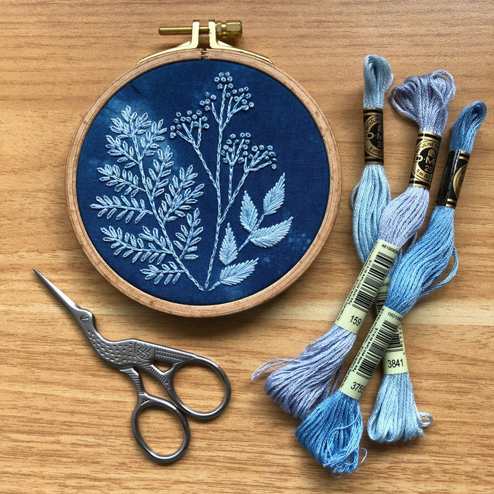 Cyanotype Botanicals - Botanical Embroidery Kit for Beginners