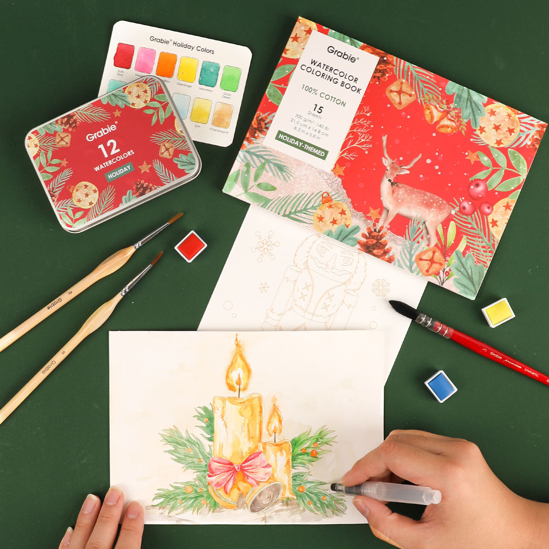 15 Sheets 140LB Holiday-Themed Watercolor Coloring Book