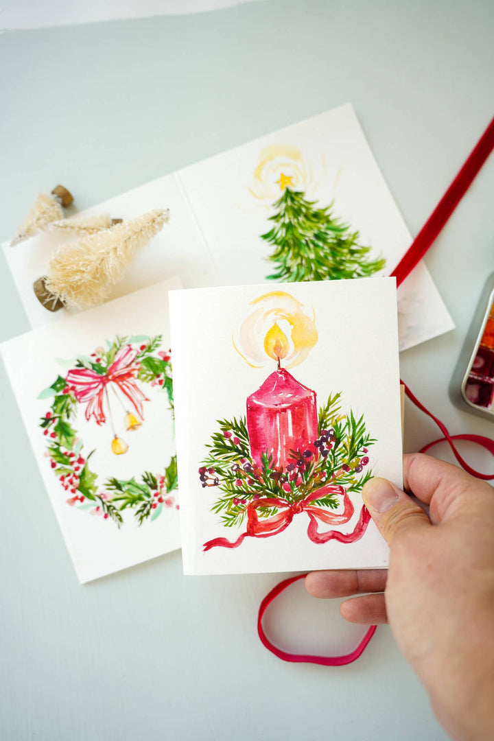 DIY Christmas Card Watercolor Kit with Paint Dot & Brush