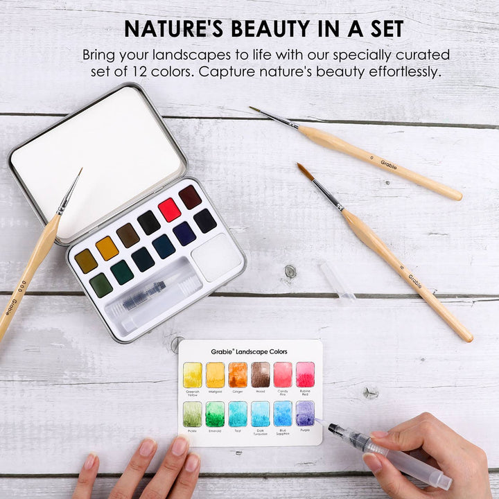 Landscape Colors Watercolor Pocket Set Of 12 With Brush