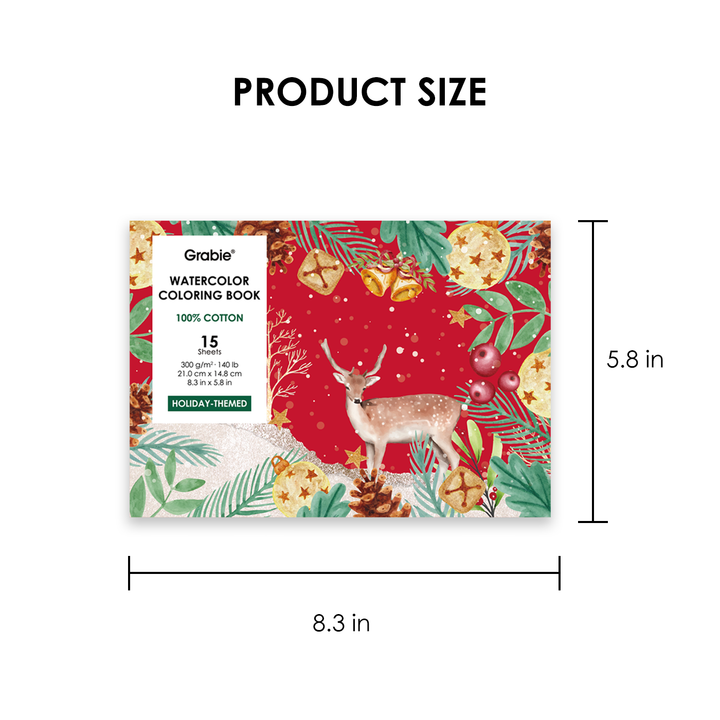 15 Sheets 140LB Holiday-Themed Watercolor Coloring Book
