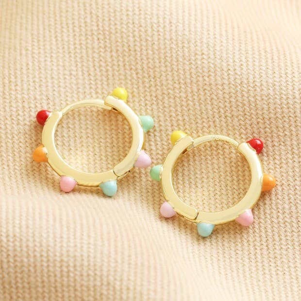 Pom Pom Huggie Hoops Multi Colour