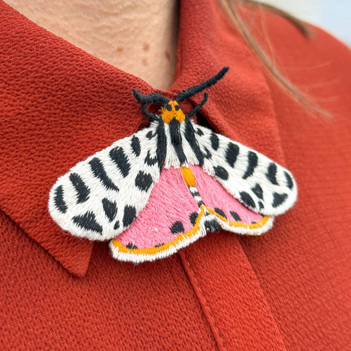 🐯 Tiger Moth Embroidered Brooch – Nature Pin