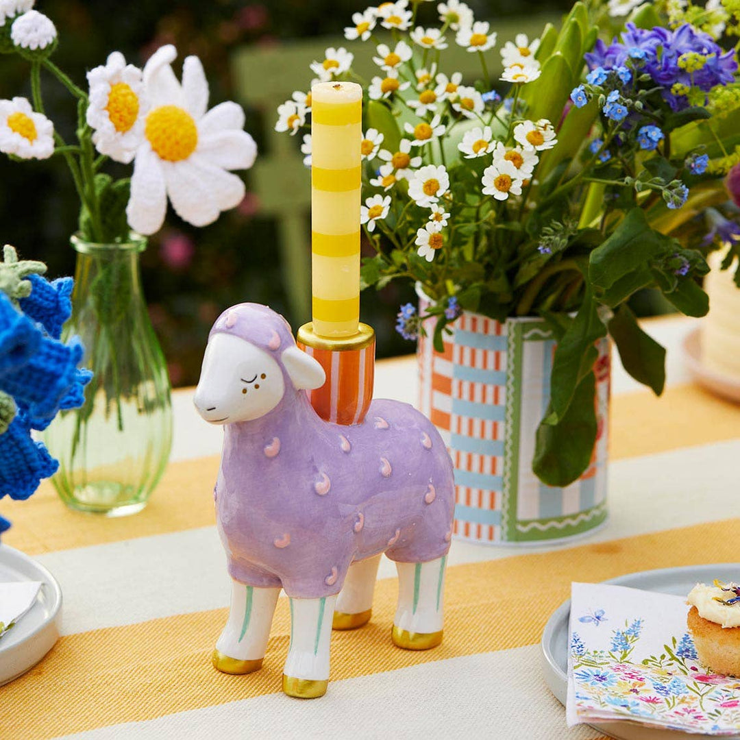 Hand-Painted Lamb Ceramic Candle Holder | Easter Decor |