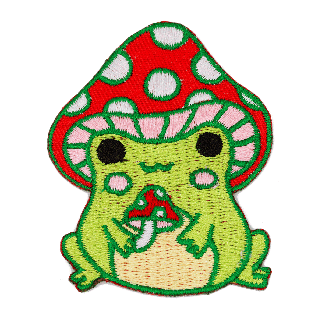 Mushroom Frog Embroidered Iron-On Patch