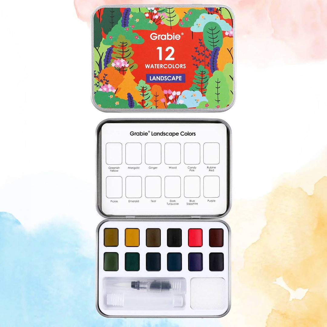 Landscape Colors Watercolor Pocket Set Of 12 With Brush