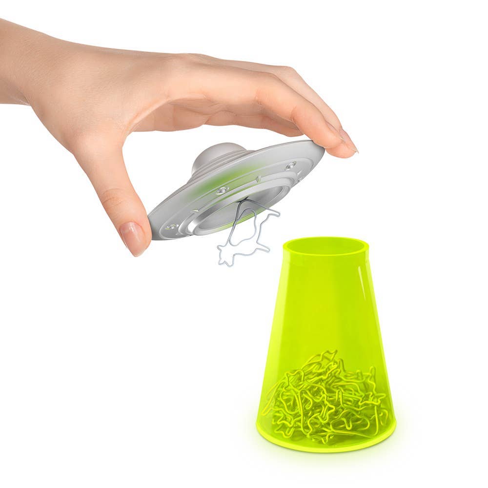 Filing Saucer - UFO Paperclip Dispenser with Cow Clips