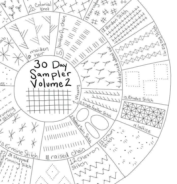 Round 30 Day Sampler - Volume 2 - Fabric, Videos, and Printed Stitch Guide