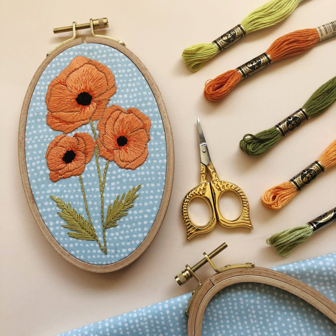 Poppies - Intermediate Hand Embroidery DIY Craft Kit