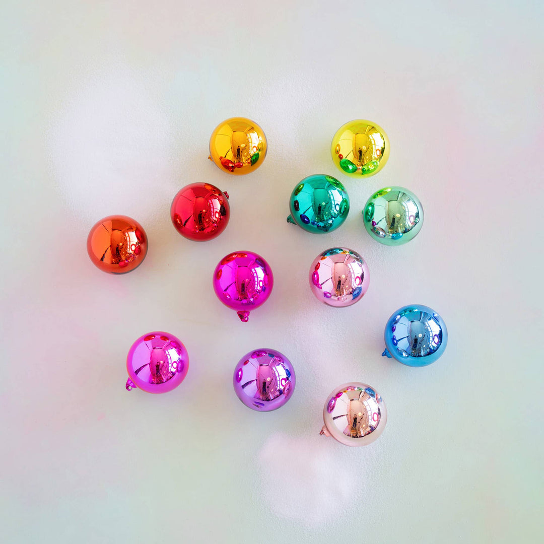 Glitterville Rainbow Reflective Ball Orn, 12 Asst, Glass, 4"