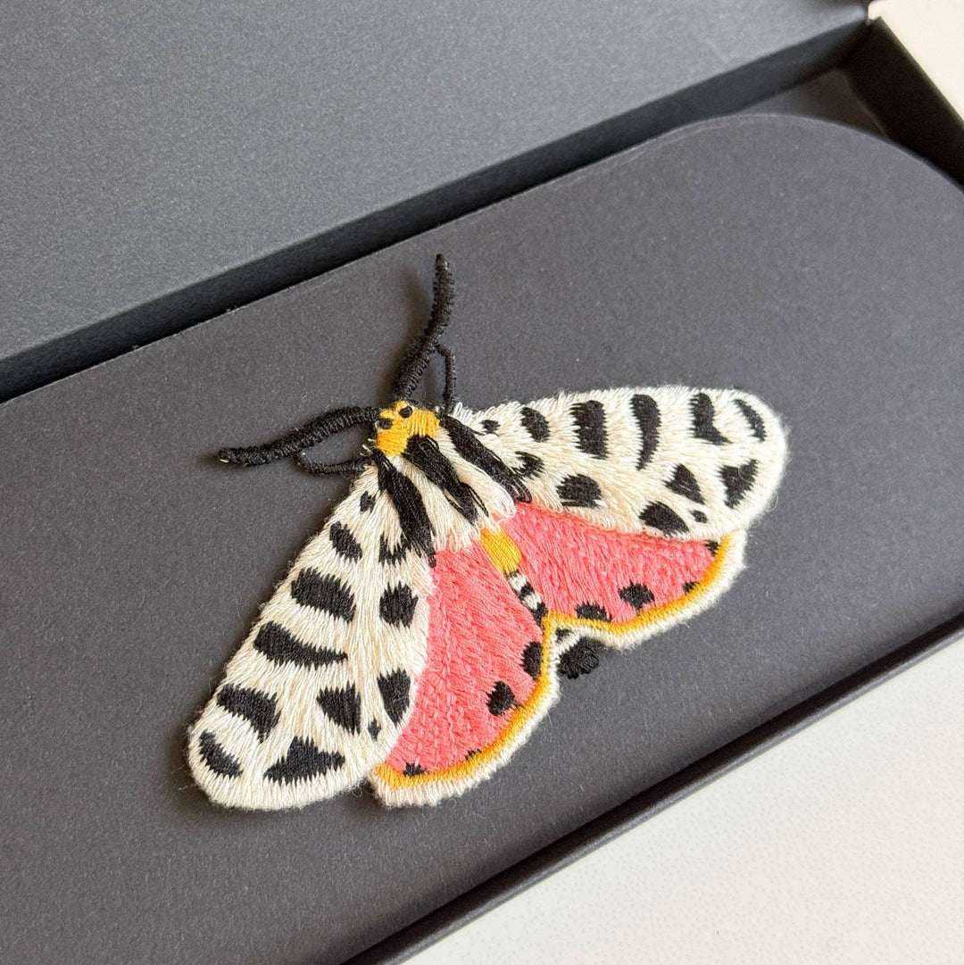 🐯 Tiger Moth Embroidered Brooch – Nature Pin