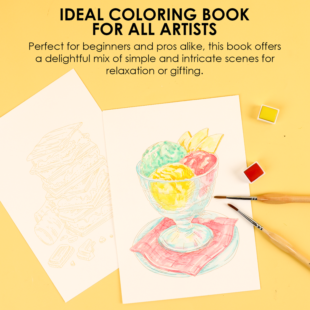 15 Sheets 140LB Dessert-Themed Watercolor Coloring Book