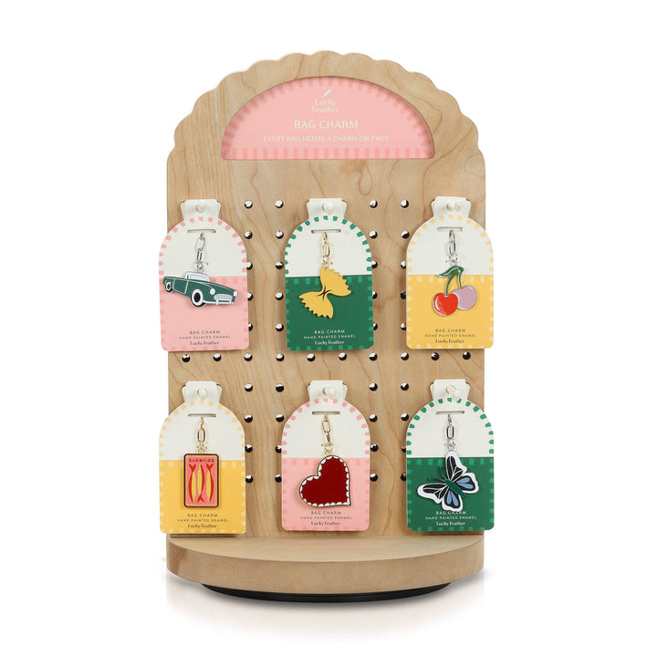 Enamel Bag Charm Bundle - Includes 4 of each style (48 pieces total) + wood display