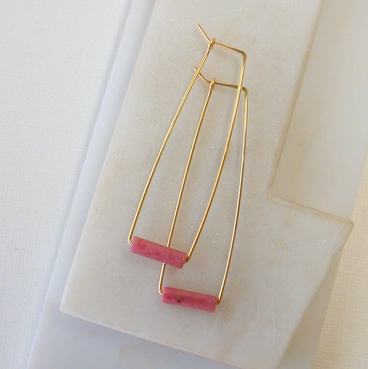Gemstone Tube Rectangle Earrings 14k Gold Fill