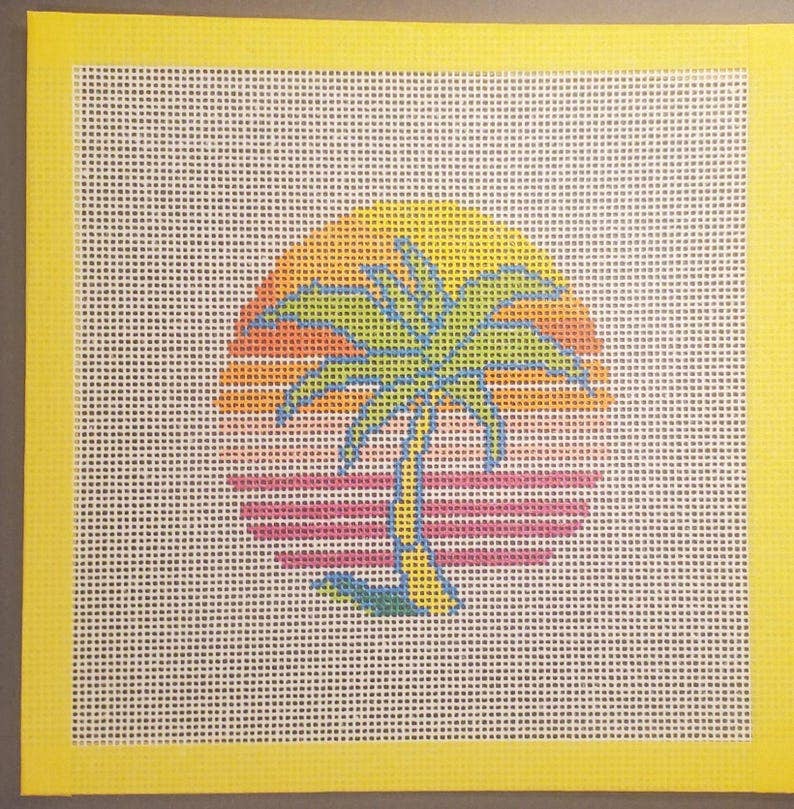 Coastal Palm Tree needlepoint hand painted canvas 14 mesh