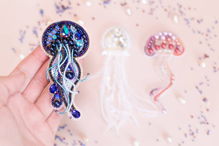 Set of 3 Jellyfish Brooches, Embroidery Kit: DIY Needlework