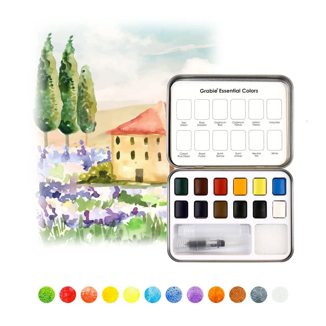 Essential Colors Watercolor Pocket Set Of 12 With Brush
