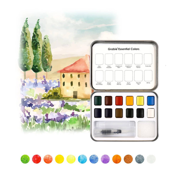 Essential Colors Watercolor Pocket Set Of 12 With Brush