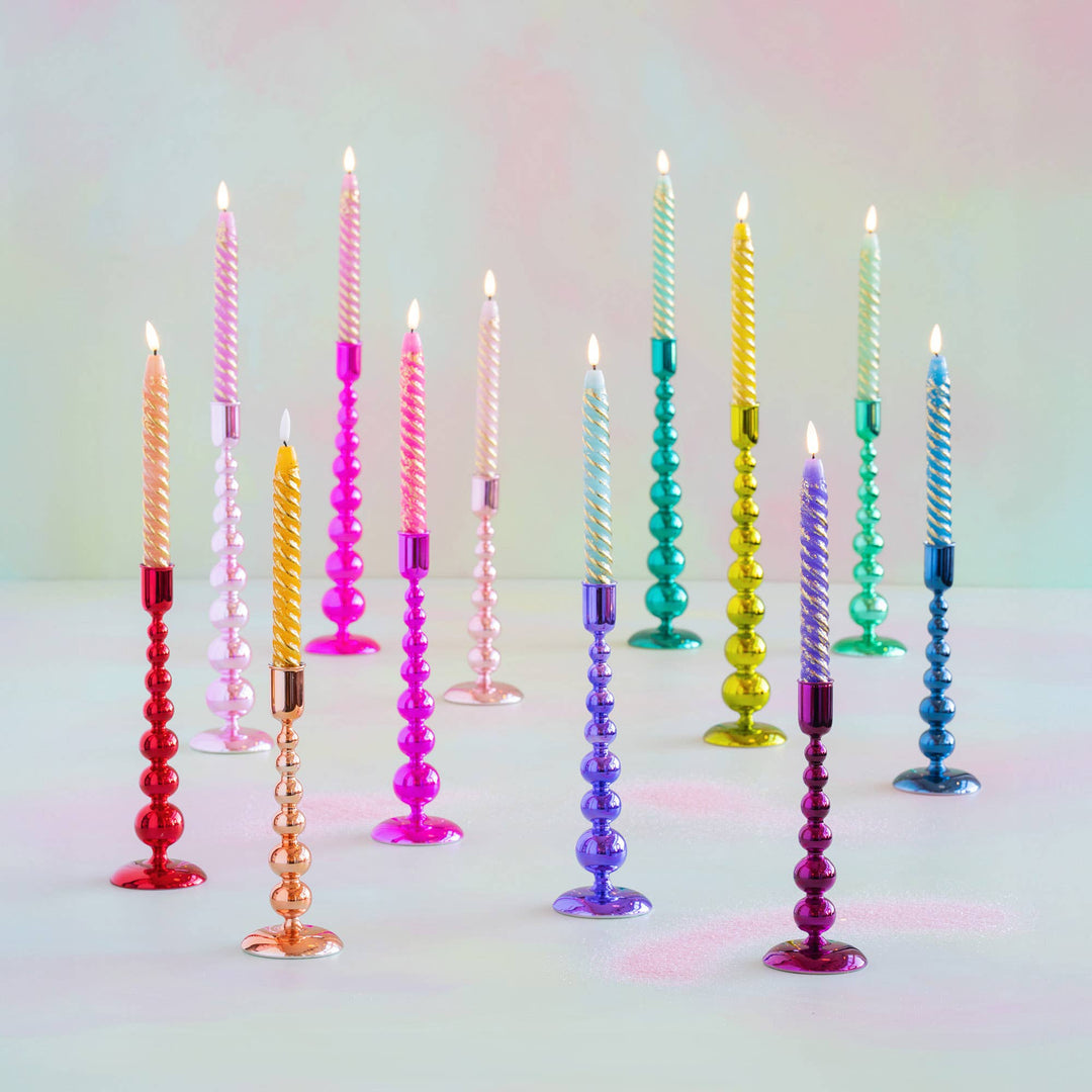Assorted Rainbow Reflective Finial Taper Candle Holder