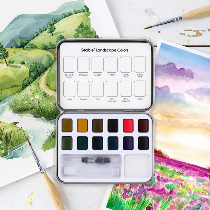 Landscape Colors Watercolor Pocket Set Of 12 With Brush