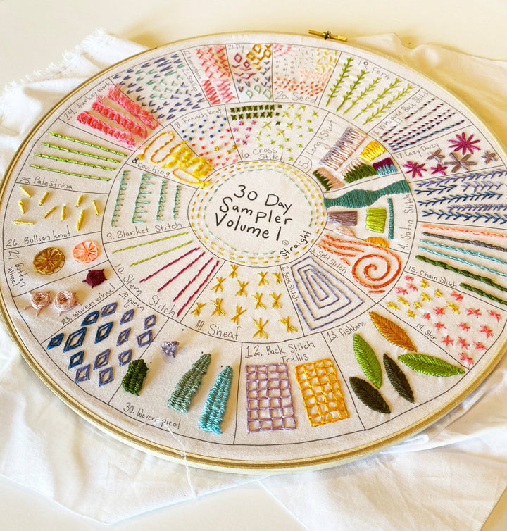 Round 30 Day Sampler - Volume 1 - Fabric, Videos, and Printed Stitch Guide