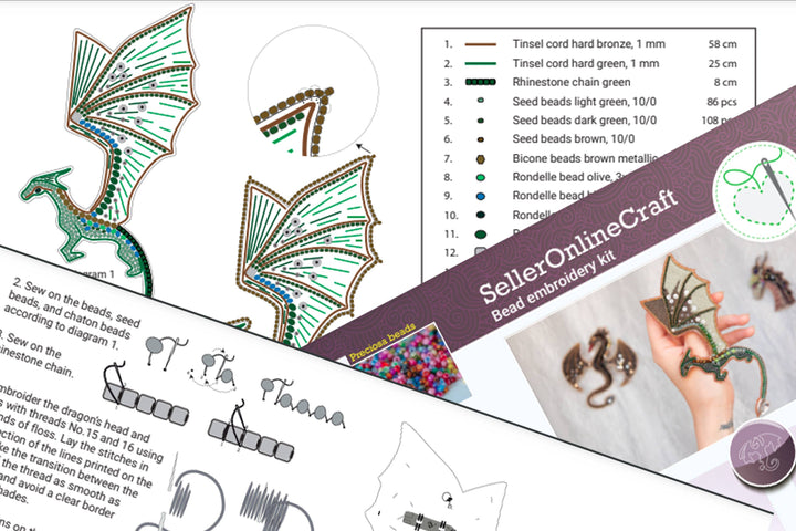 Green Dragon Beaded Brooch Kit: DIY Embroidery Jewelry
