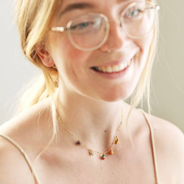 Enamel Fruit Charm Necklace in Gold