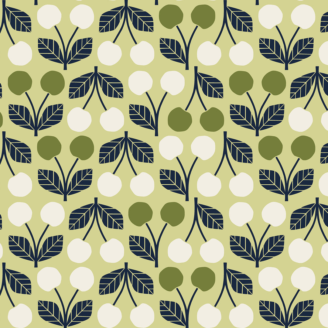 Under the Apple Tree by the 1/4 Yard - Cherry Olive Green
