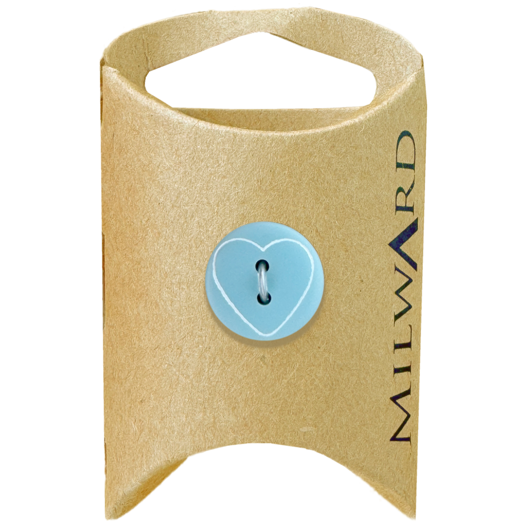 Milward Baby Blue 15mm 2-Hole Heart Button