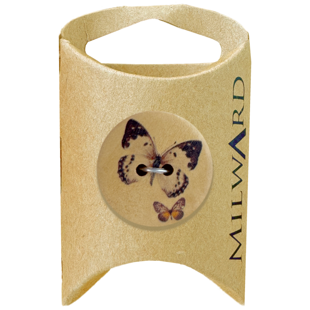 Milward Light Brown Wooden 2-Hole Butterfly Print Button