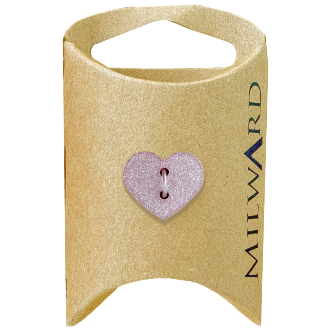 Milward Light Pink 18mm Polyester 2-Hole Glitter Heart Button