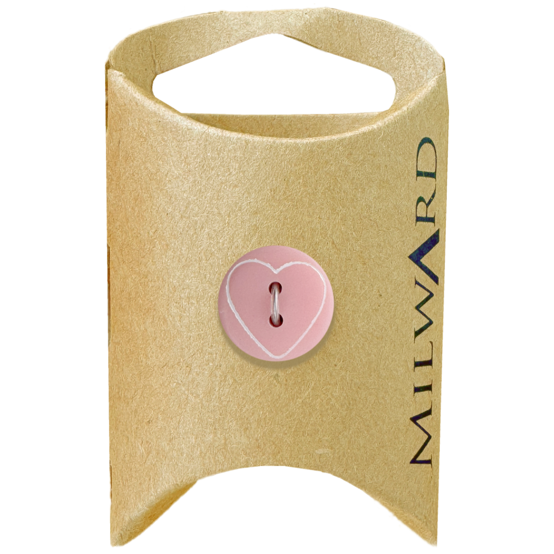 Milward Pink 15mm Polyester 2-Hole Heart Button