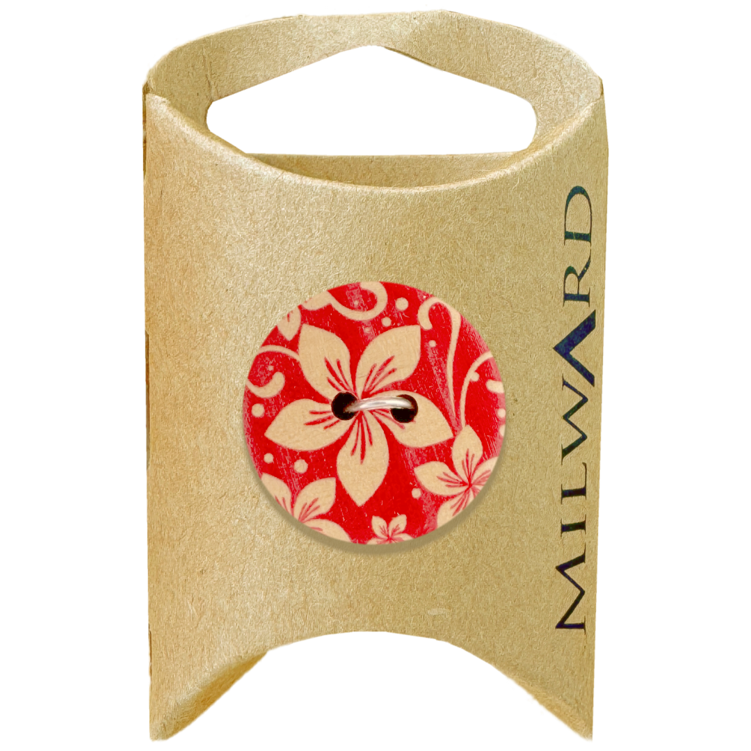 Milward Red White 25mm Wooden 2-Hole Flower Button