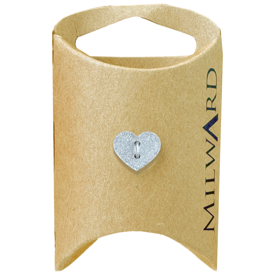 Milward Silver 13mm Polyester 2-Hole Glitter Heart Button