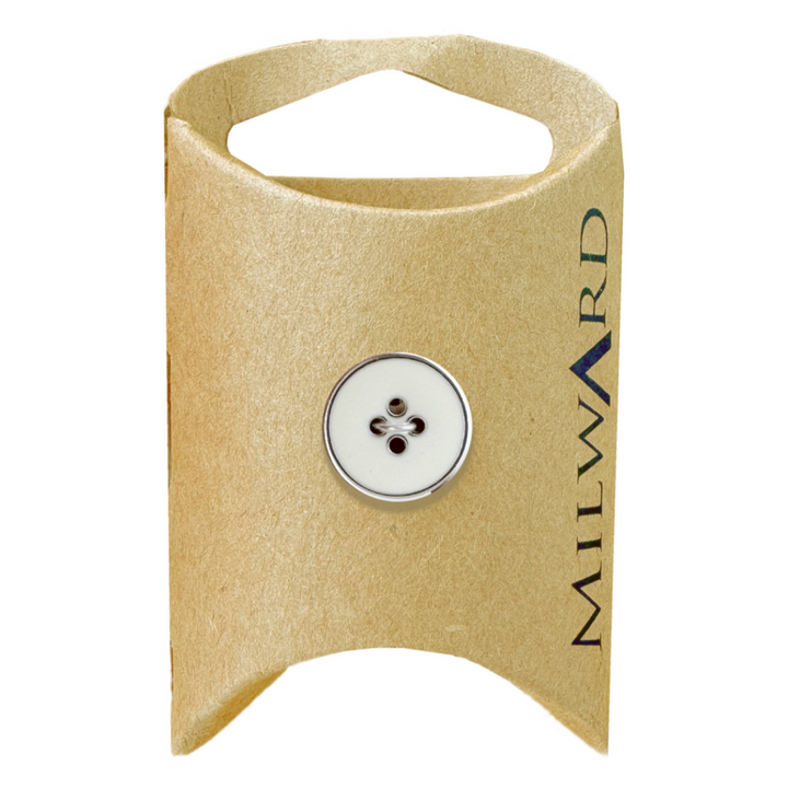 Milward White 4-Hole Silver Rim Button