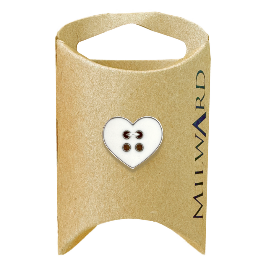 Milward White 16mm 4-Hole Silver Rim Heart Button