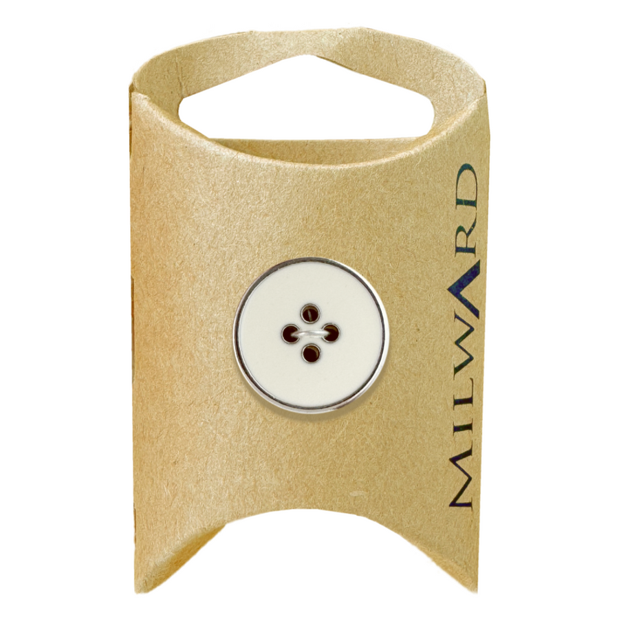 Milward White 4-Hole Silver Rim Button