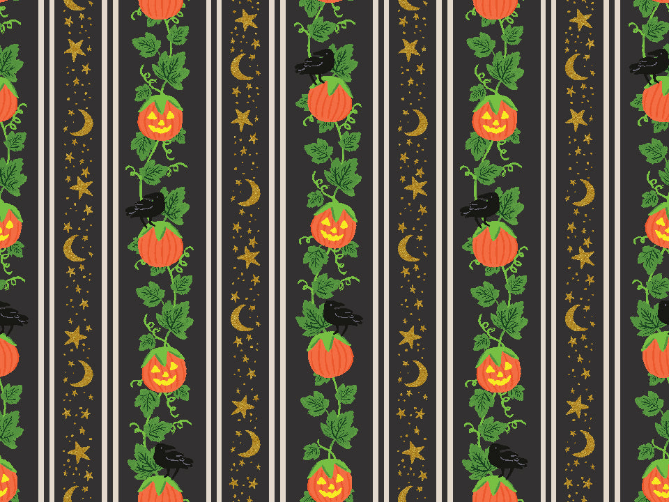 Halloween III by the 1/4 Yard - Pumpkin Patch Black