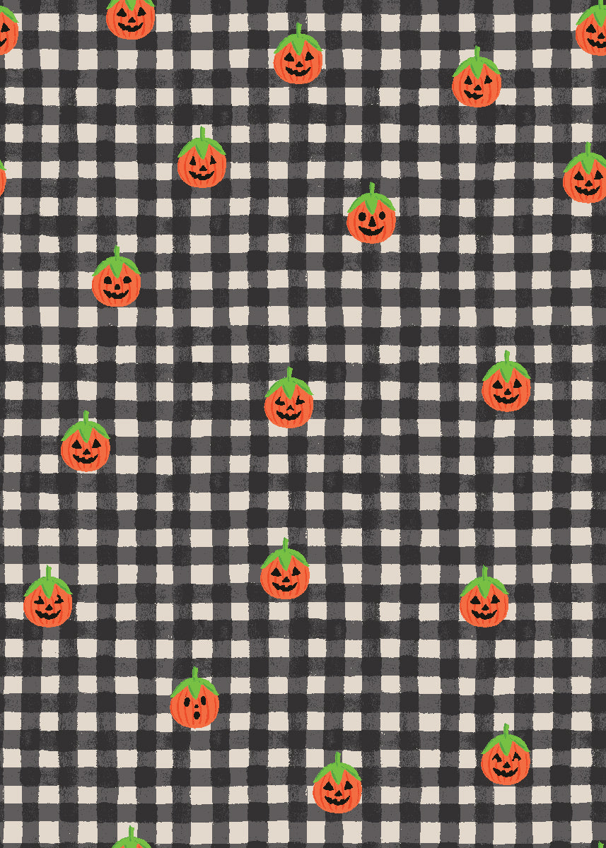 Halloween III by the 1/4 Yard - Pumpkin Gingham Black