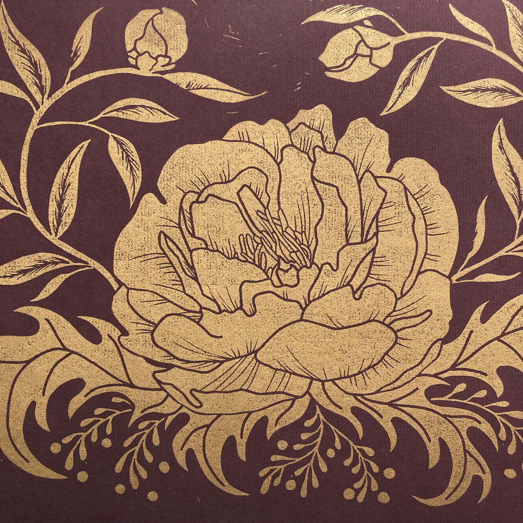 Gold Botanicals Lino Print