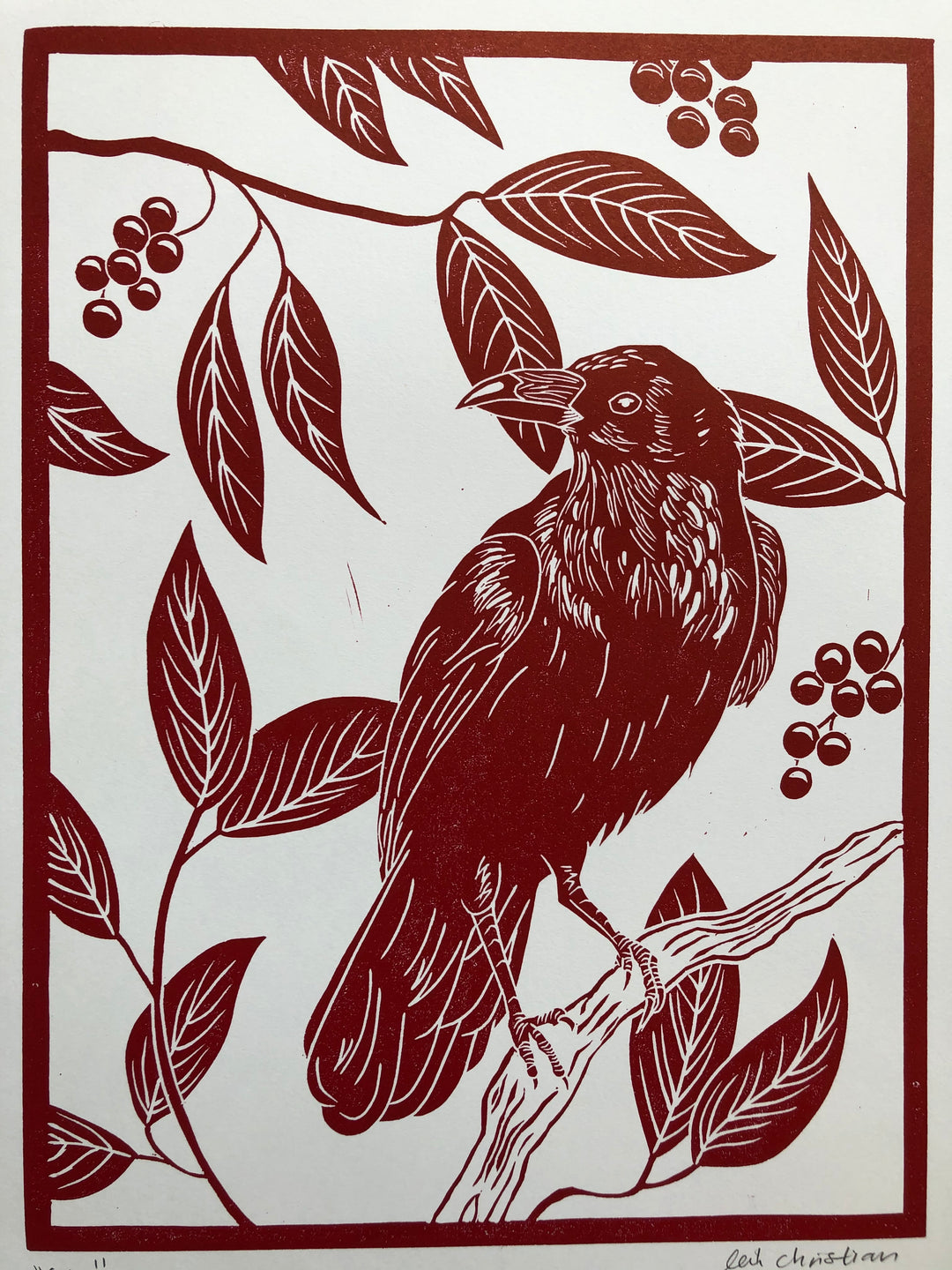 Crow Lino Print