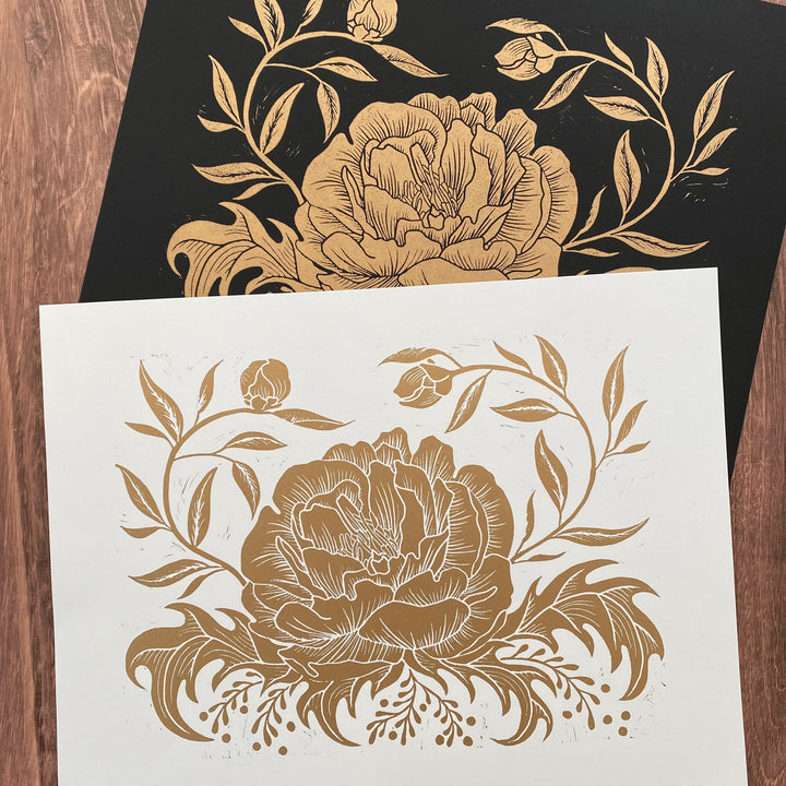 Gold Botanicals Lino Print