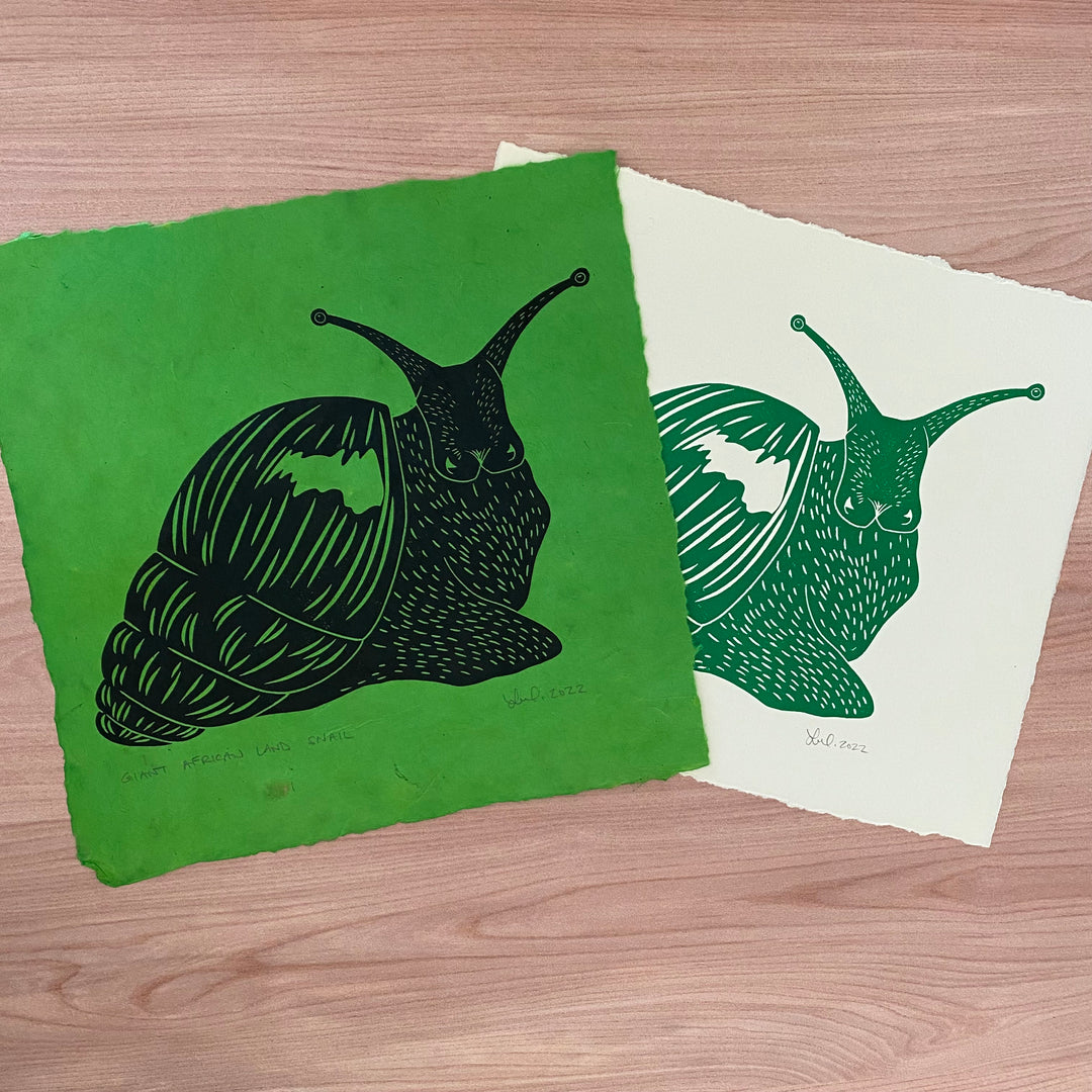 Giant African Land Snail Lino Print